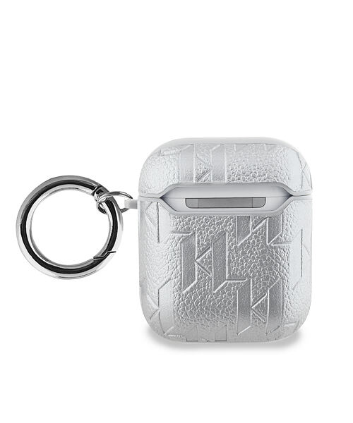 Karl Lagerfeld PU Embossed Choupette Head Pouzdro pro AirPods 1/2 Silver