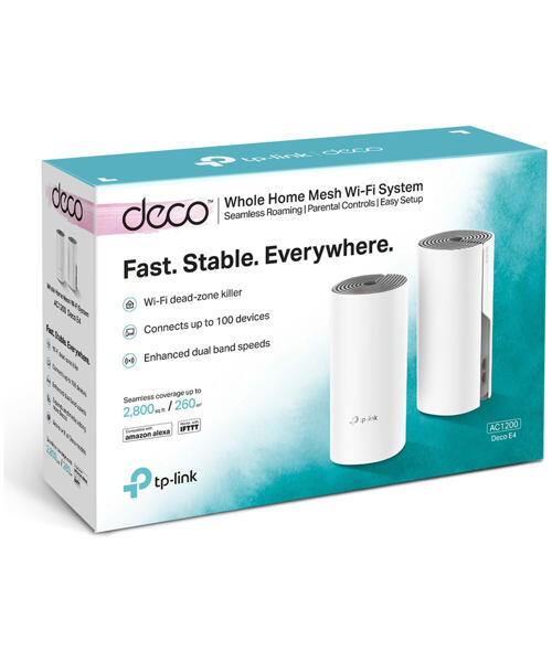 TP-Link AC1200 Whole-home Mesh WiFi System Deco E4(2-pack), 2x10/100 RJ45