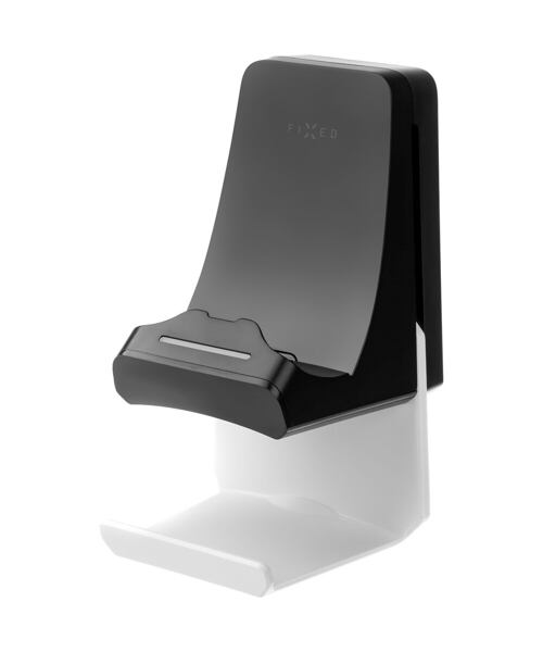 Závěsný nabíjecí dok FIXED pro ovladač DualSense PlayStation 5 s hákem pro sluchátka, černo-bílý