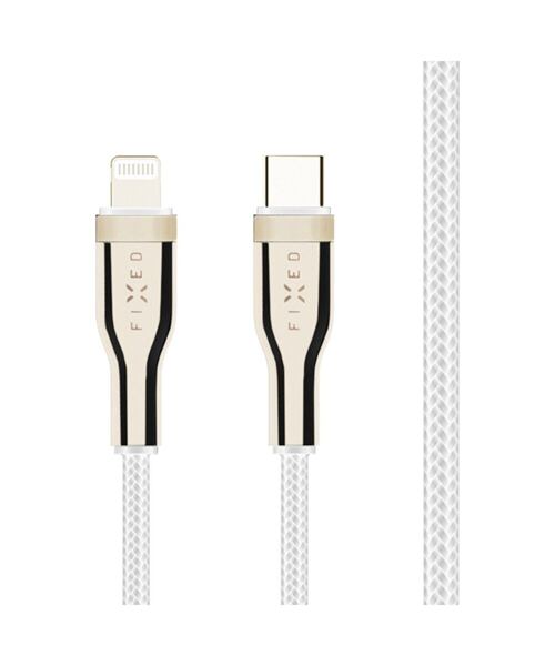 Nabíjecí a datový opletený kabel FIXED s konektory USB-C/Lightning a podporou PD, 1.2 m, MFI, bílý