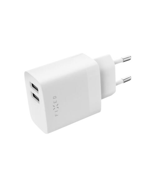 Set síťové nabíječky FIXED s 2xUSB výstupem a USB/USB-C kabelu, 1 metr, 17W Smart Rapid Charge, bílá