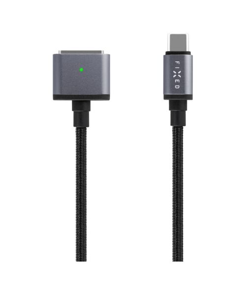 Nabíjecí opletený kabel FIXED s konektory USB-C/MagSafe 3, 2m, 140W, šedý