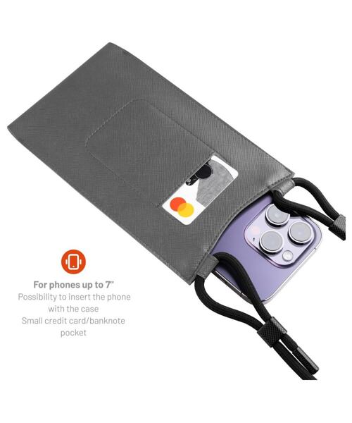 Taštička přes rameno s kapsou FIXED Verona s černou šňůrkou pro mobilní telefony do 7", šedá