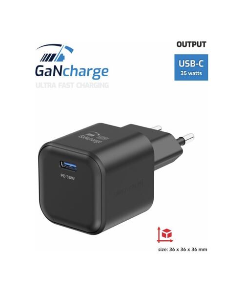 SWISSTEN SÍŤOVÝ ADAPTÉR GaN 1x USB-C 35W POWER DELIVERY ČERNÝ