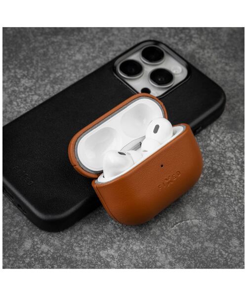 Kožené pouzdro FIXED PodsLeather s podporou MagSafe pro Apple AirPods Pro 2/Pro 2 (USB-C), hnědé