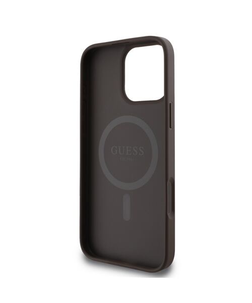 Guess PU Leather 4G Colored Ring MagSafe Zadní Kryt pro iPhone 16 Pro Brown