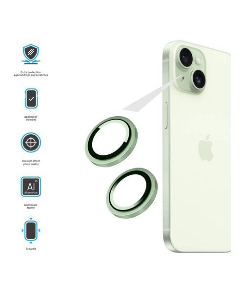 Ochranná skla čoček fotoaparátů FIXED Camera Glass pro Apple iPhone 16/16 Plus, zelená