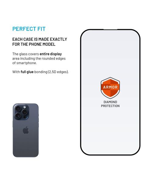 Ultra odolné tvrzené sklo FIXED Armor s Anti-dust aplikátorem a AR vrstvou pro Apple iPhone 15 Pro,