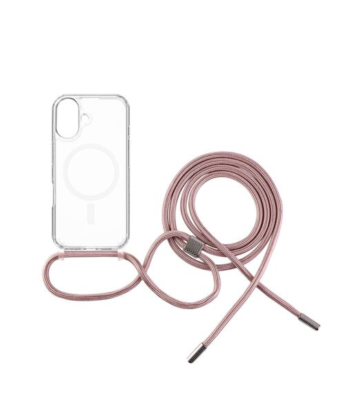 Pouzdro FIXED MagPure Neck s růžovou šňůrkou na krk pro Apple iPhone 16 Plus
