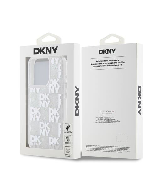 DKNY Liquid Glitter Checkered Pattern Zadní Kryt pro iPhone 15 Pro Transparent
