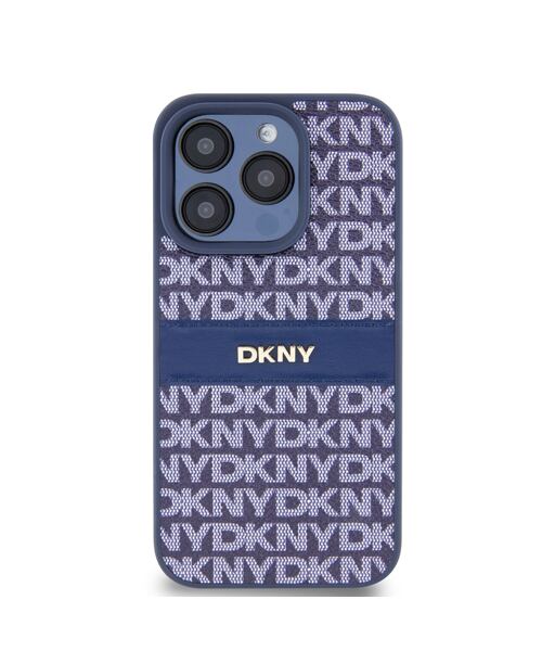 DKNY PU Leather Repeat Pattern Tonal Stripe Zadní Kryt pro iPhone 15 Pro Max Blue