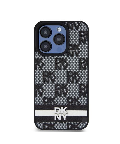 DKNY PU Leather Checkered Pattern and Stripe Zadní Kryt pro iPhone 13 Pro Max Black