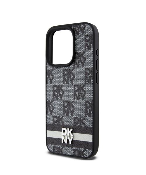 DKNY PU Leather Checkered Pattern and Stripe Zadní Kryt pro iPhone 15 Pro Max Black