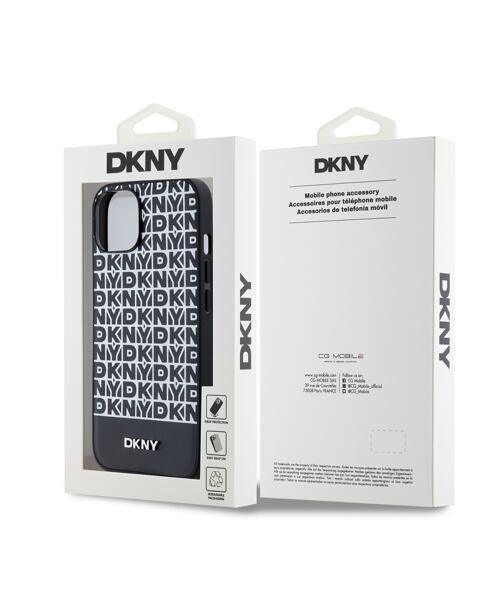 DKNY PU Leather Repeat Pattern Bottom Stripe MagSafe Zadní Kryt pro iPhone 14 Black