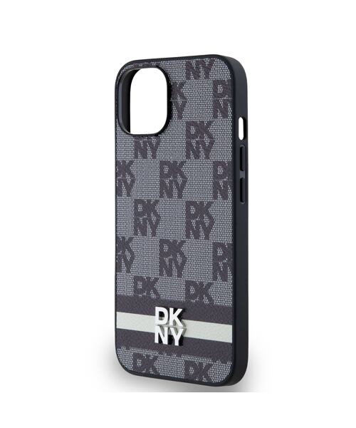 DKNY PU Leather Checkered Pattern and Stripe Zadní Kryt pro iPhone 14 Black
