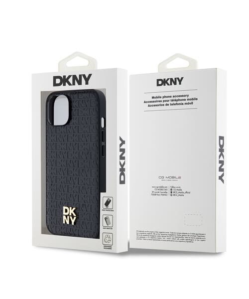 DKNY PU Leather Repeat Pattern Stack Logo Magsafe Zadní Kryt pro iPhone 15 Black