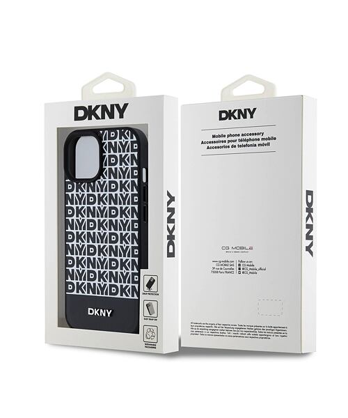 DKNY PU Leather Repeat Pattern Bottom Stripe MagSafe Zadní Kryt pro iPhone 15 Black