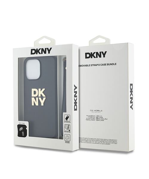 DKNY PU Leather Stack Logo Wrist Strap Zadní Kryt pro iPhone 15 Pro Max Black
