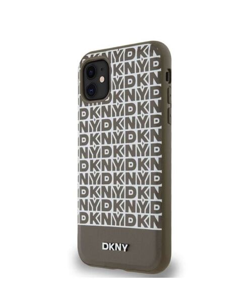 DKNY PU Leather Repeat Pattern Bottom Stripe MagSafe Zadní Kryt pro iPhone 11 Brown