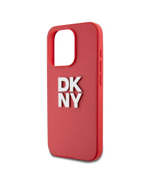 DKNY PU Leather Stack Logo Wrist Strap Zadní Kryt pro iPhone 14 Pro Max Red