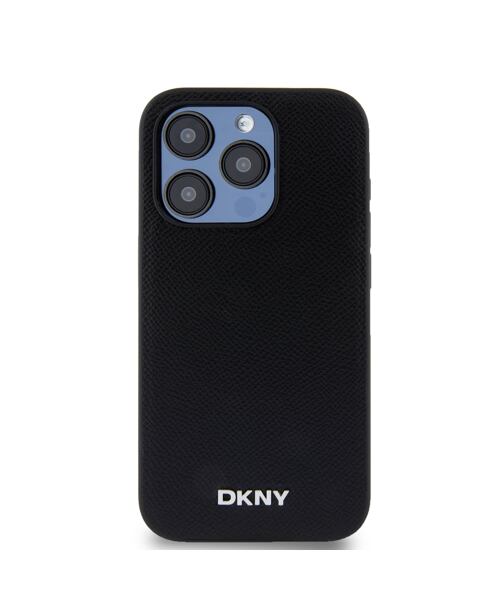 DKNY PU Leather Silver Metal Logo Magsafe Zadní Kryt pro iPhone 15 Pro Max Black