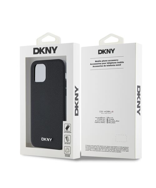 DKNY PU Leather Silver Metal Logo Magsafe Zadní Kryt pro iPhone 12/12 Pro Black