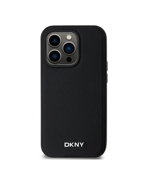 DKNY PU Leather Silver Metal Logo Magsafe Zadní Kryt pro iPhone 14 Pro Black
