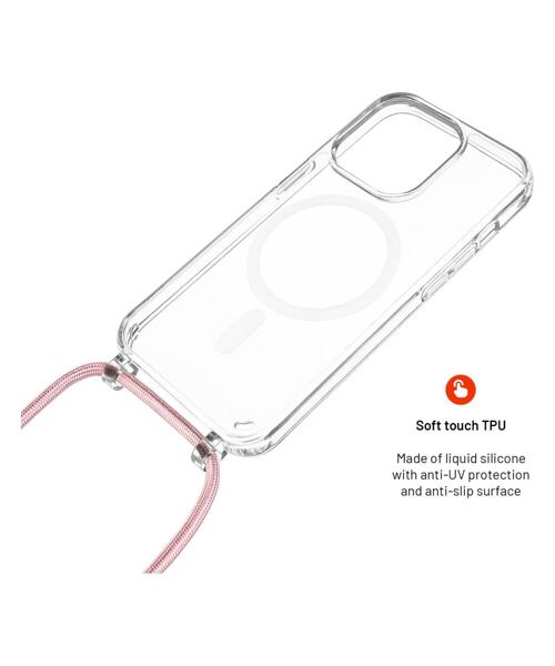 Pouzdro FIXED MagPure Neck s růžovou šňůrkou na krk pro Apple iPhone 16 Pro Max