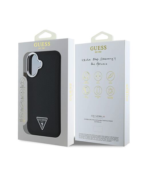 Guess PU Grained Triangle Logo MagSafe Zadní Kryt pro iPhone 16 Black