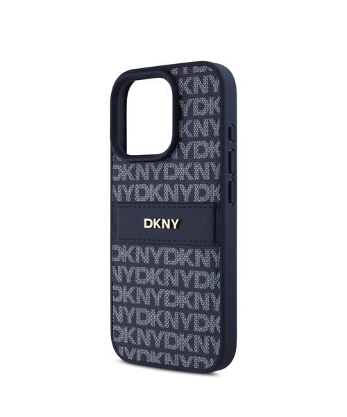 DKNY PU Leather Repeat Pattern Tonal Stripe Zadní Kryt pro iPhone 16 Pro Blue