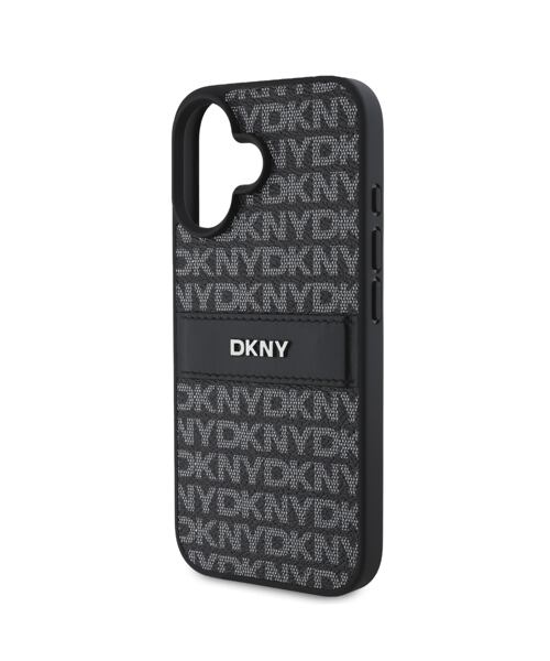DKNY PU Leather Repeat Pattern Tonal Stripe Zadní Kryt pro iPhone 16 Plus Black