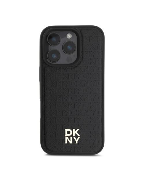DKNY PU Leather Repeat Pattern Stack Logo MagSafe Zadní Kryt pro iPhone 16 Pro Max Black