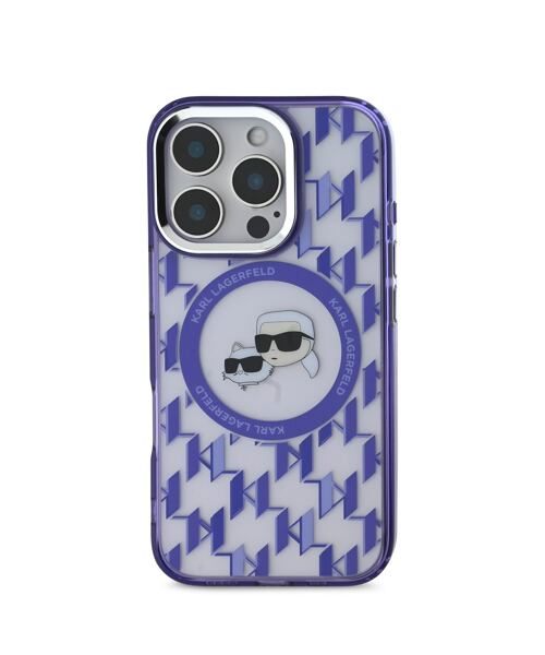 Karl Lagerfeld IML Monogram K&CH Heads MagSafe Zadní Kryt pro iPhone 16 Pro Max Purple