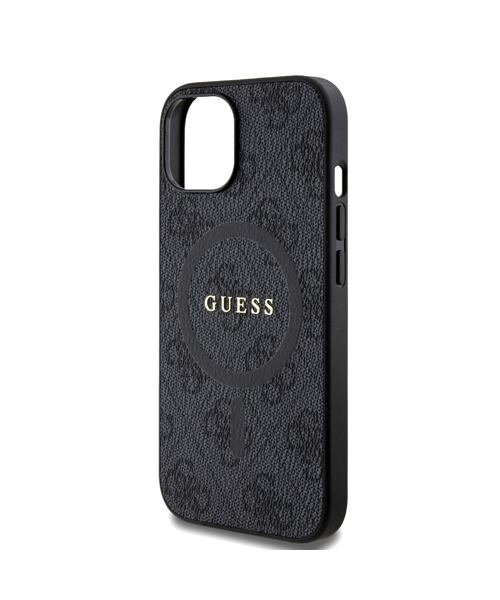 Guess PU Leather 4G Colored Ring MagSafe Zadní Kryt pro iPhone 15 Black