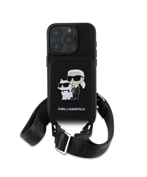 Karl Lagerfeld Saffiano Crossbody Popruh Karl and Choupette Kryt pro iPhone 16 Pro Black