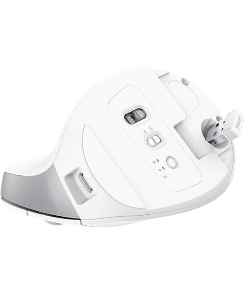 Trust Bayo+/Vertikální/Optická/Pro praváky/2 400 DPI/USB+BT/Bílá