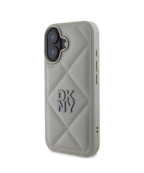 DKNY PU Leather Quilted Stack Logo Zadní Kryt pro iPhone 16 Plus Grey