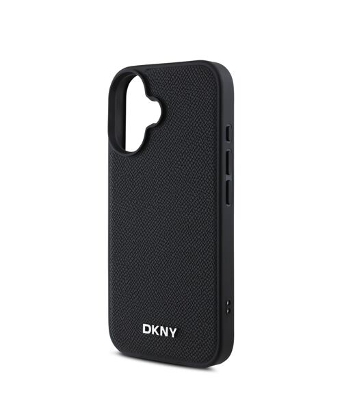 DKNY PU Leather Silver Metal Logo Magsafe Zadní Kryt pro iPhone 16 Plus Black
