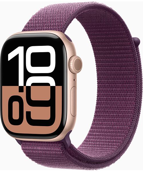 Apple Watch Series 10 GPS+Cellular 46mm Rose Gold Aluminium Case with Plum Sport Loop