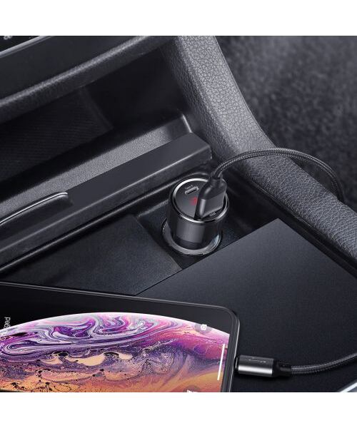 Baseus nabíječka do auta Magic USB-C PD, USB-A 45W s displejem černá