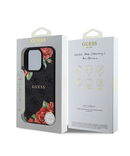 Guess PU Leather 4G Roses MagSafe Zadní Kryt pro iPhone 16 Pro Black