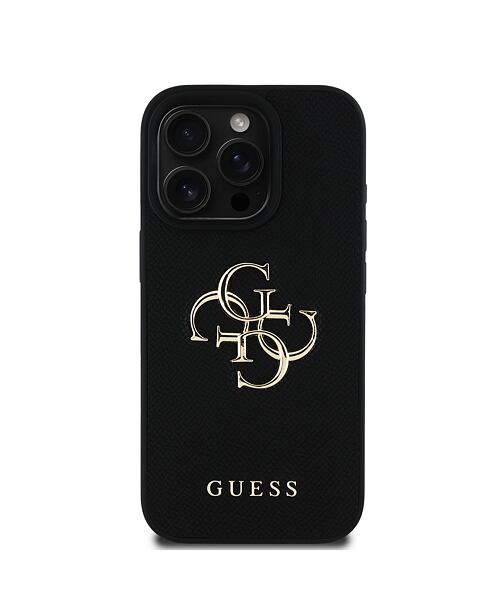 Guess PU Grained 4G Metal Logo Zadní Kryt pro iPhone 16 Pro Black