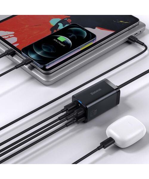 Baseus rychlonabíječka do sítě GaN3 Pro, 2x USB-C, 2x USB 65W černá