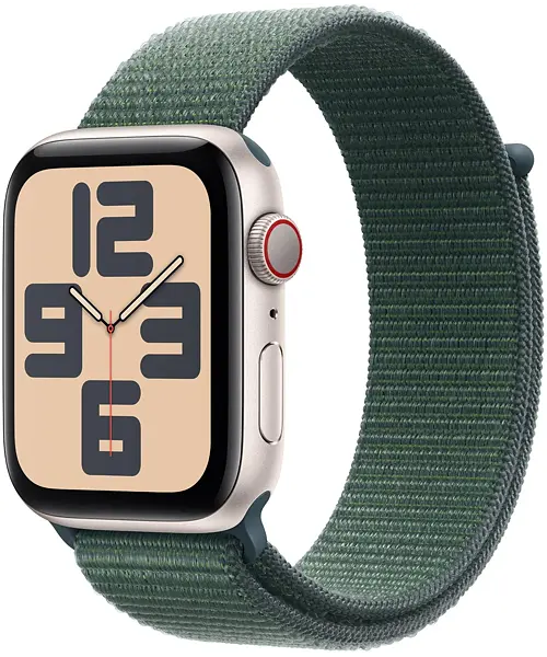 Apple Watch SE (2024) GPS+Cellular 44mm Starlight Aluminium Case with Lake Green Sport Loop