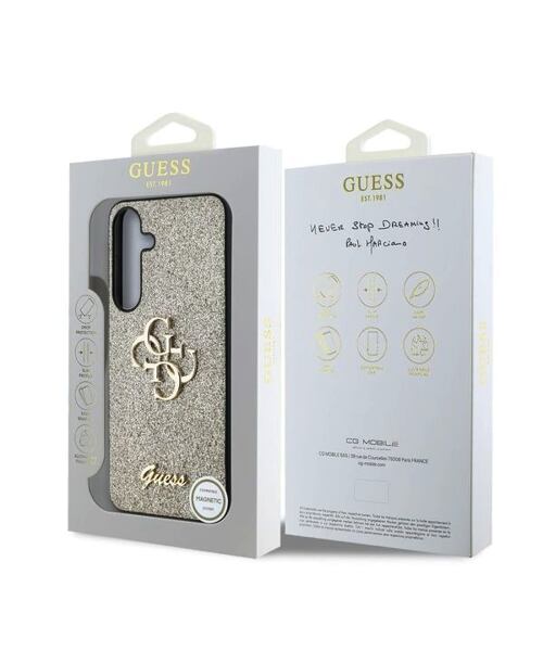 Guess PU Fixed Glitter 4G Metal Logo Zadní Kryt pro Samsung Galaxy S25+ Gold