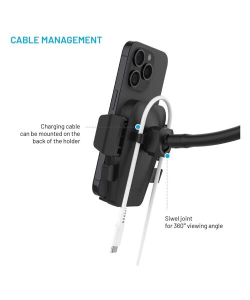 Univerzální držák do auta FIXED Iconiq Flex XL s flexibilní ohebnou nohou na sklo nebo na palubní de