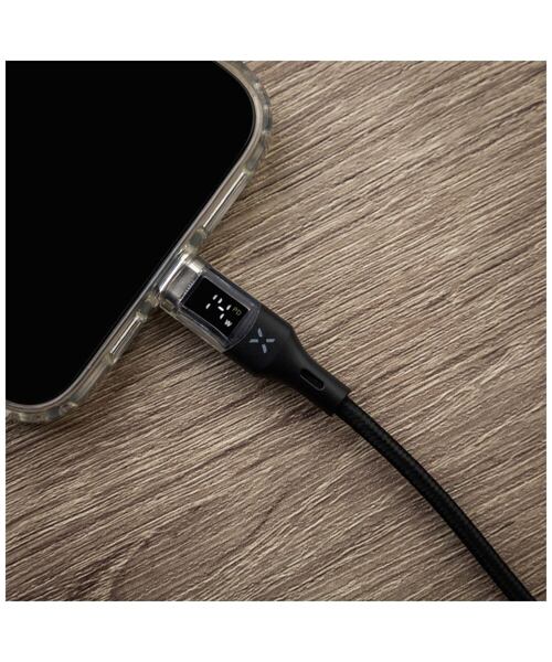 Nabíjecí a datový kabel FIXED s displejem s konektory USB-C/USB-C a podporou PD, 2m, USB 2.0, 100W,