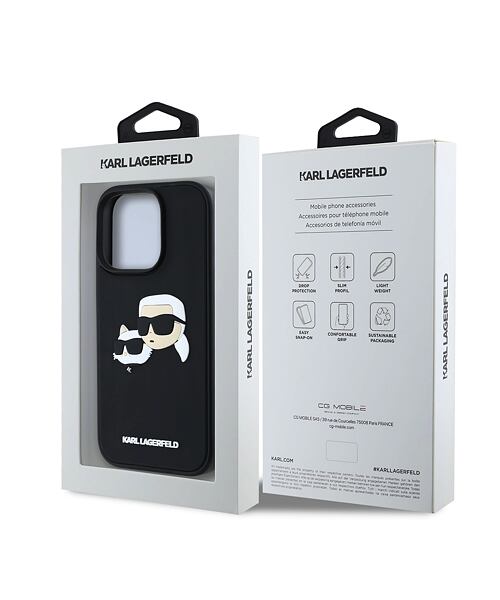 Karl Lagerfeld 3D Rubber Double Heads Zadní Kryt pro iPhone 16 Pro Black