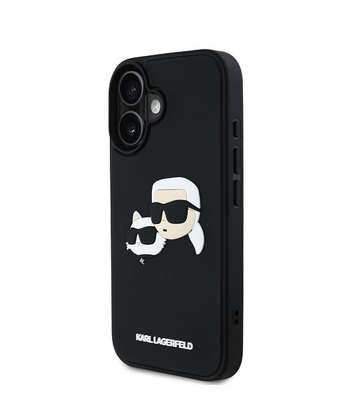 Karl Lagerfeld 3D Rubber Double Heads Zadní Kryt pro iPhone 16 Black