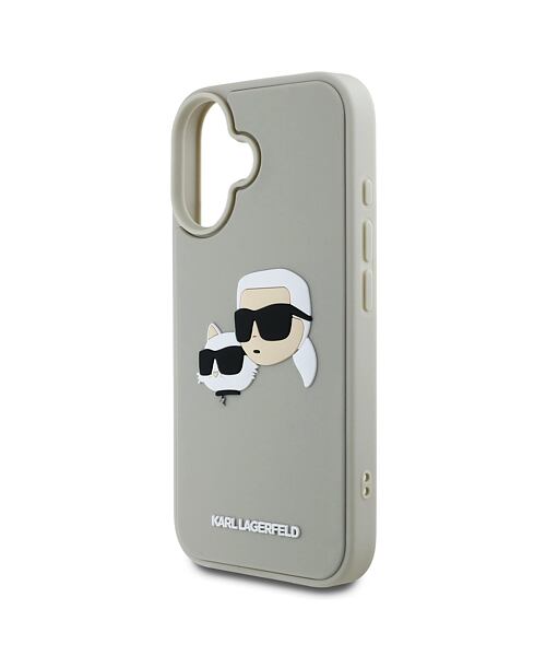 Karl Lagerfeld 3D Rubber Double Heads Zadní Kryt pro iPhone 16 Beige